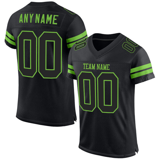 Custom Black Black-Neon Green Mesh Authentic Football Jersey Limited