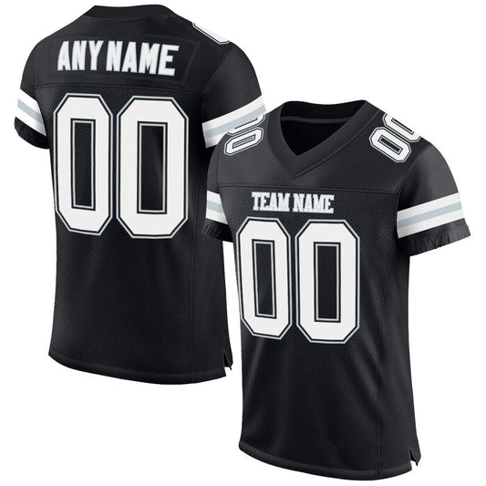 Custom Black White-Silver Mesh Authentic Football Jersey Limited