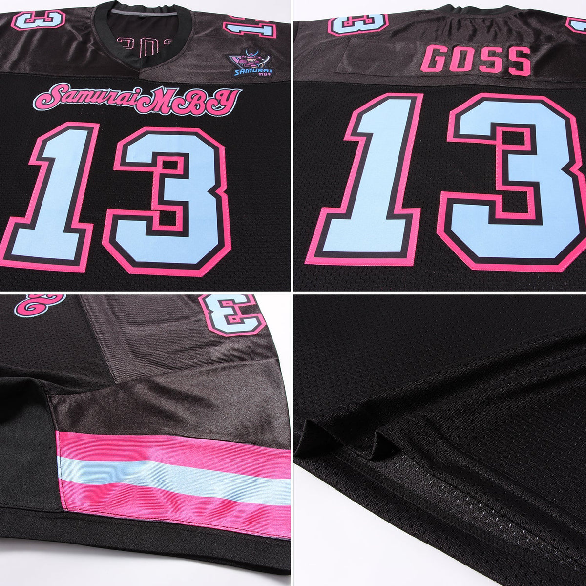 Custom Black Light Blue-Pink Mesh Authentic Football Jersey Limited