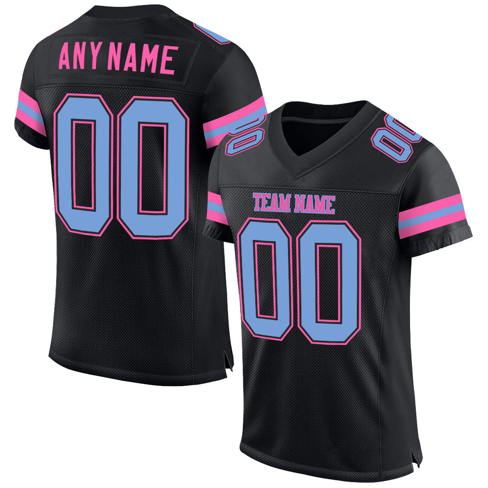 Custom Black Light Blue-Pink Mesh Authentic Football Jersey Limited