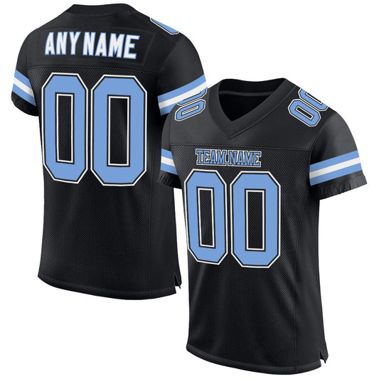 Custom Black Light Blue-White Mesh Authentic Football Jersey Limited