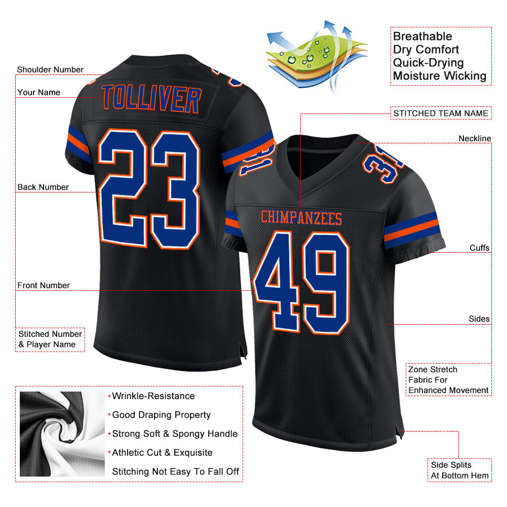 Custom Black Royal-Orange Mesh Authentic Football Jersey Limited