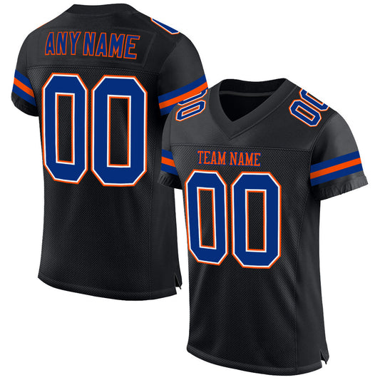 Custom Black Royal-Orange Mesh Authentic Football Jersey Limited