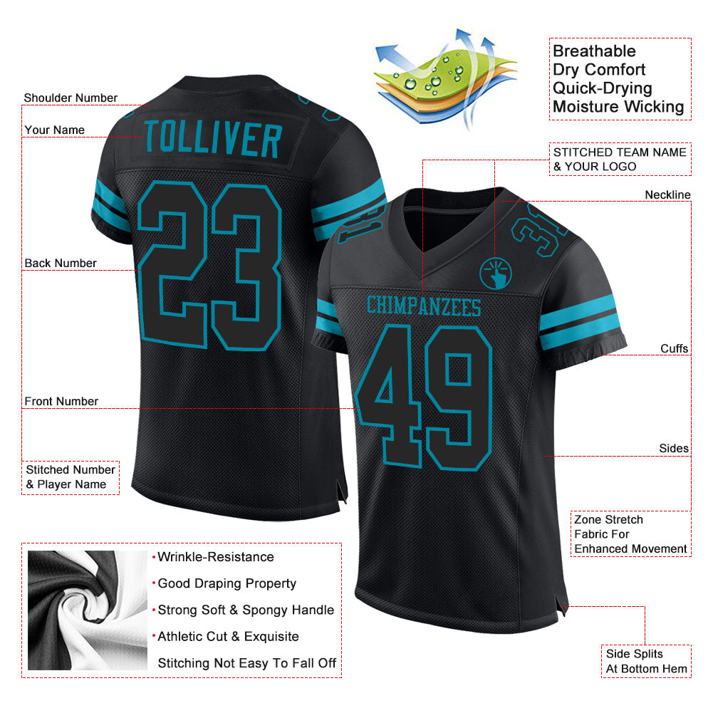 Custom Black Black-Teal Mesh Authentic Football Jersey Limited