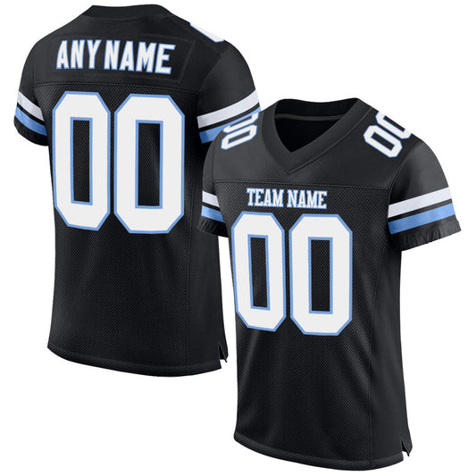 Custom Black White-Light Blue Mesh Authentic Football Jersey Limited