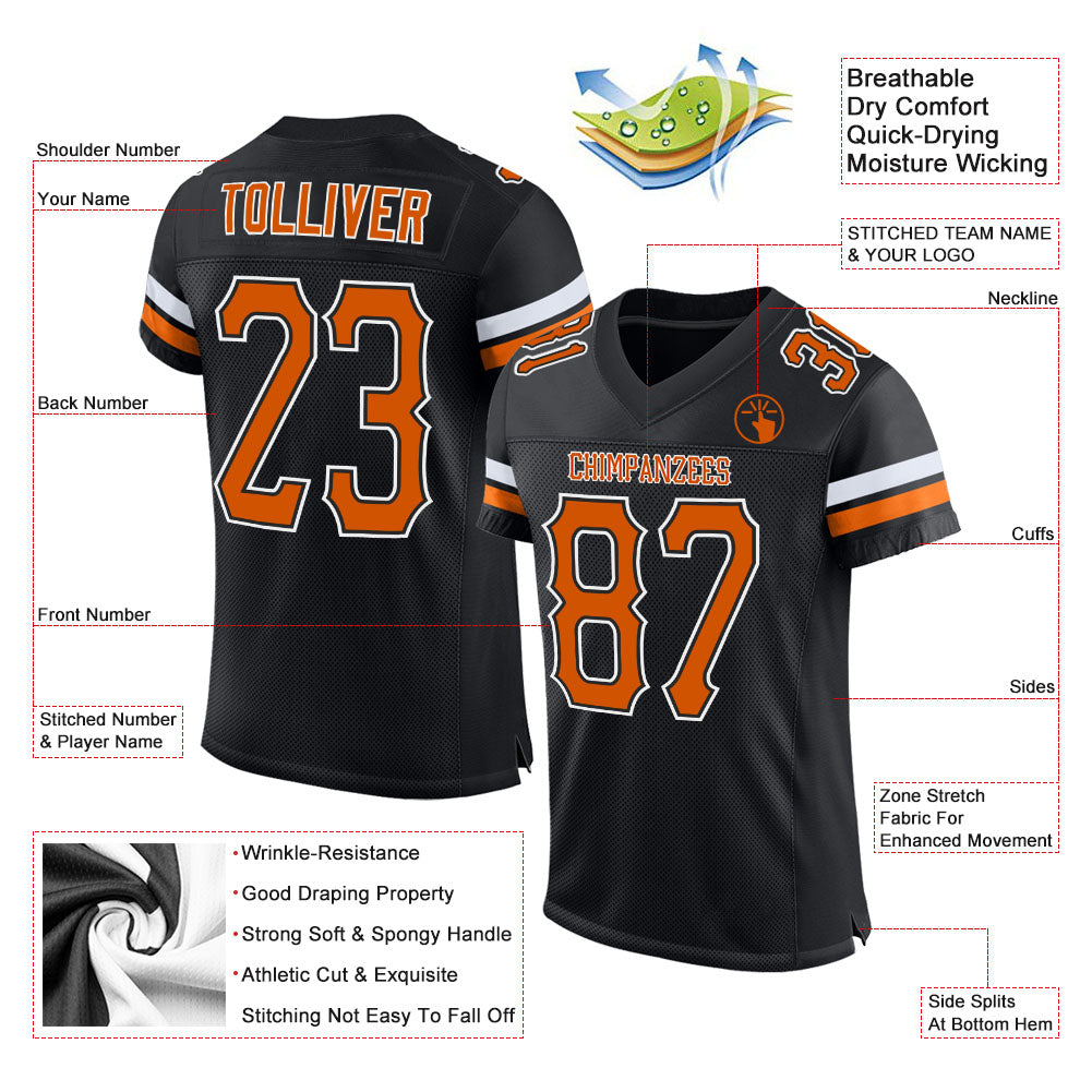 Custom Black Texas Orange-White Mesh Authentic Football Jersey Limited