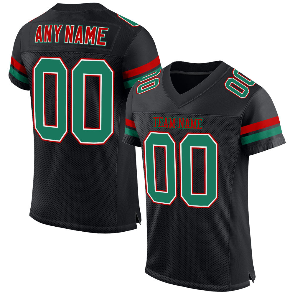 Custom Black Kelly Green-Red Mesh Authentic Football Jersey Limited