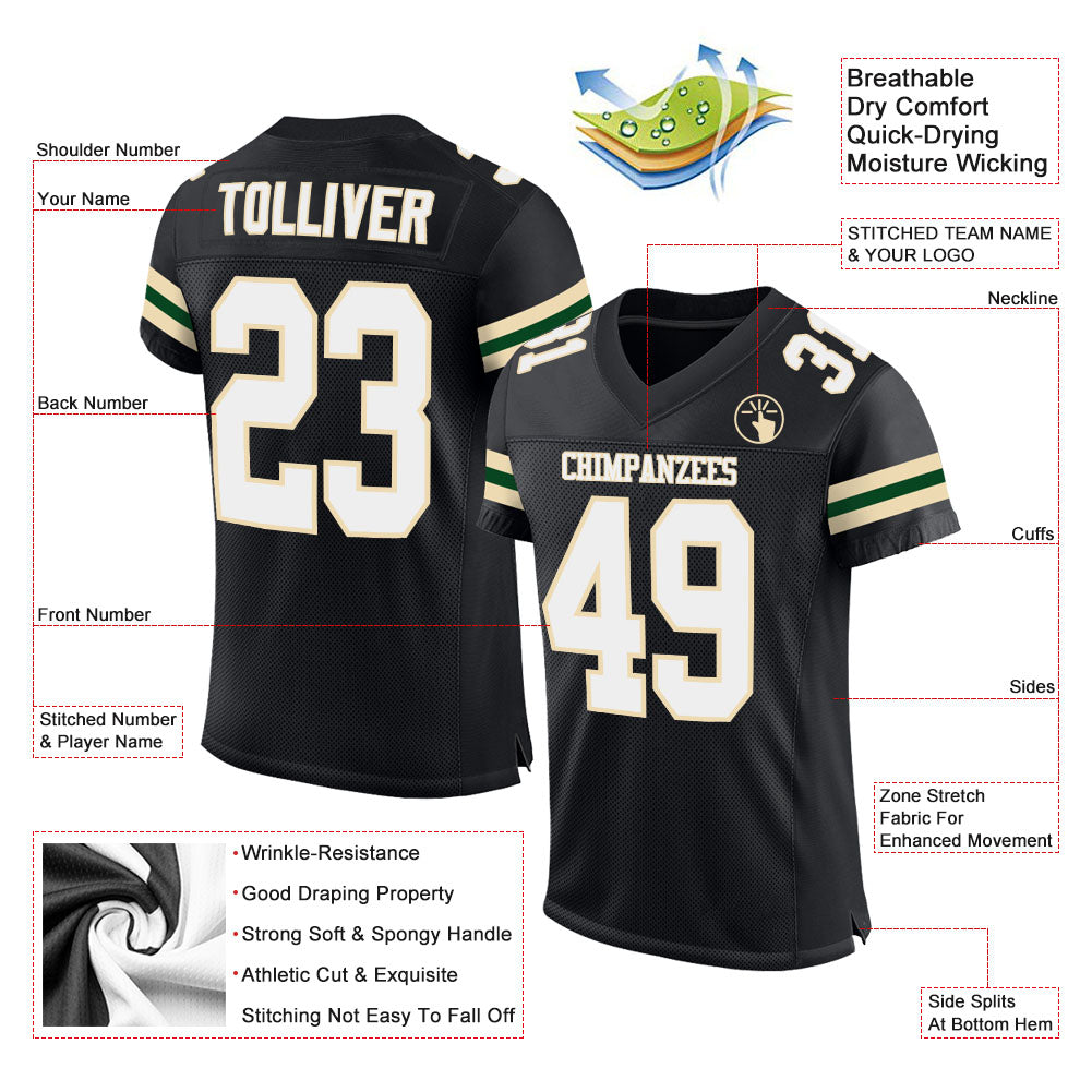 Custom Black White-Cream Mesh Authentic Football Jersey Limited