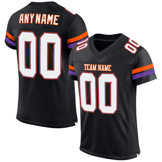 Custom Black White-Orange Mesh Authentic Football Jersey Limited