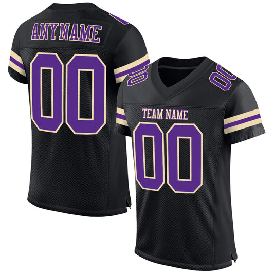 Custom Black Purple-Cream Mesh Authentic Football Jersey Limited
