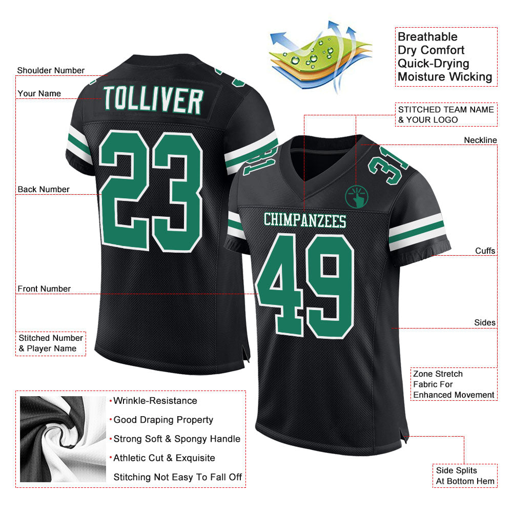 Custom Black Kelly Green-White Mesh Authentic Football Jersey Limited