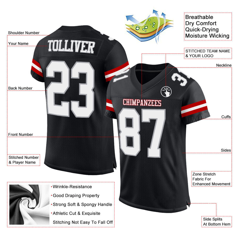 Custom Black White-Gray Mesh Authentic Football Jersey Limited