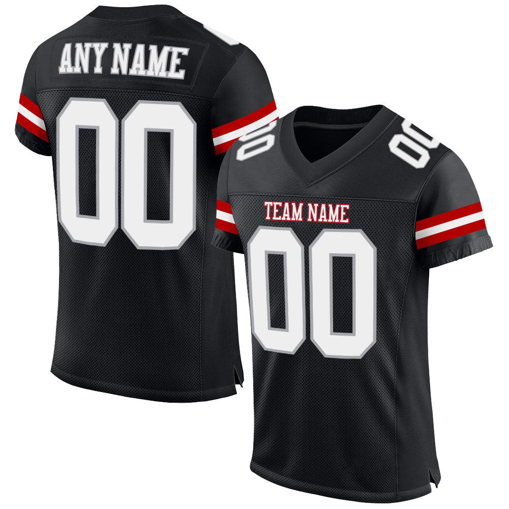 Custom Black White-Gray Mesh Authentic Football Jersey Limited