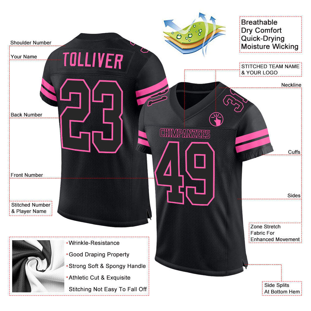 Custom Black Black-Pink Mesh Authentic Football Jersey Limited