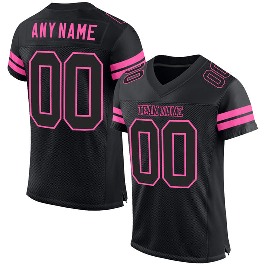 Custom Black Black-Pink Mesh Authentic Football Jersey Limited