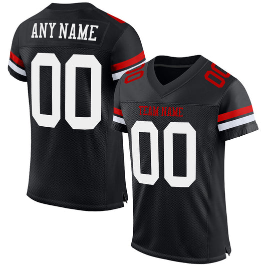Custom Black White-Red Mesh Authentic Football Jersey Limited