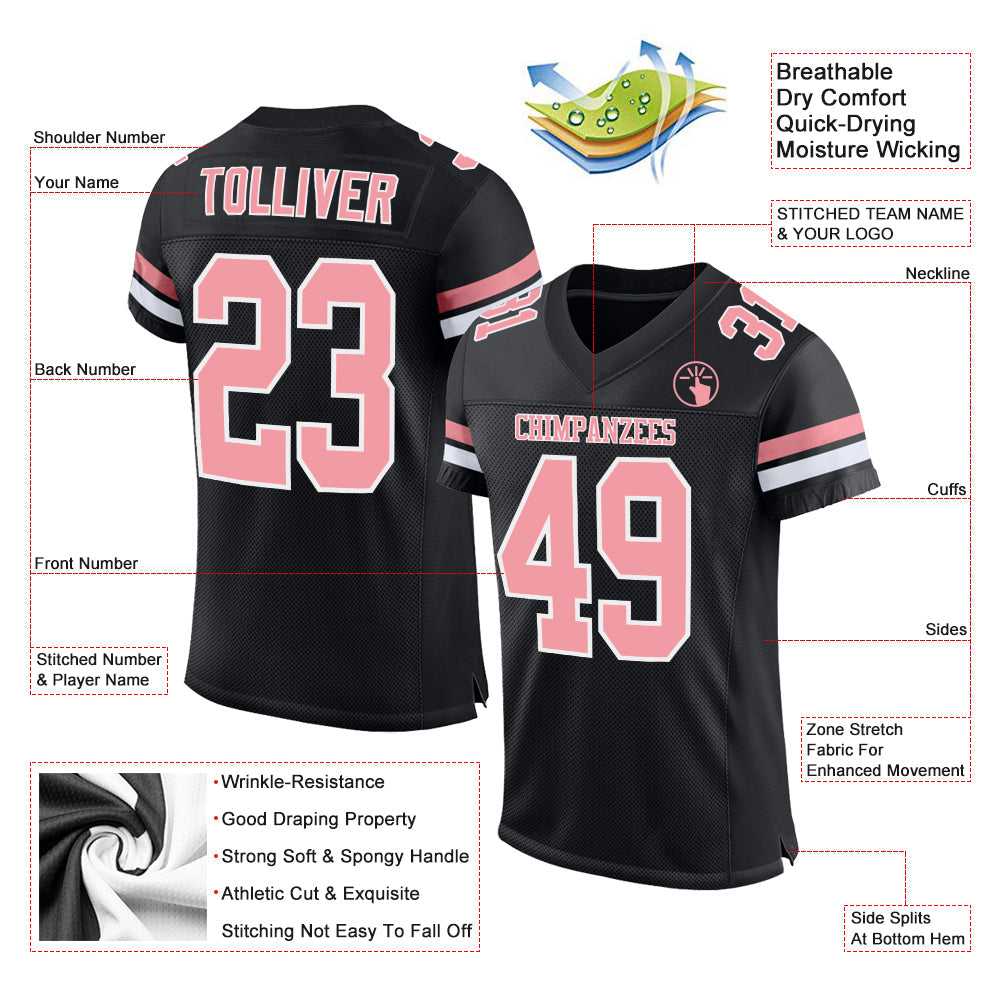 Custom Black Medium Pink-White Mesh Authentic Football Jersey Limited