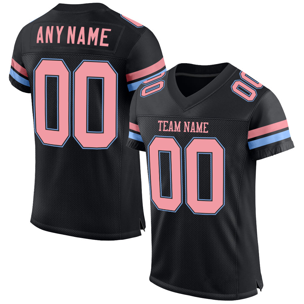 Custom Black Medium Pink-Light Blue Mesh Authentic Football Jersey Limited