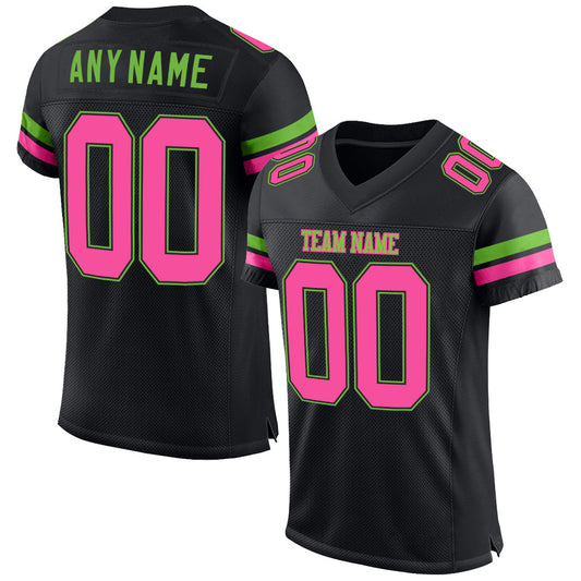 Custom Black Pink-Neon Green Mesh Authentic Football Jersey Limited