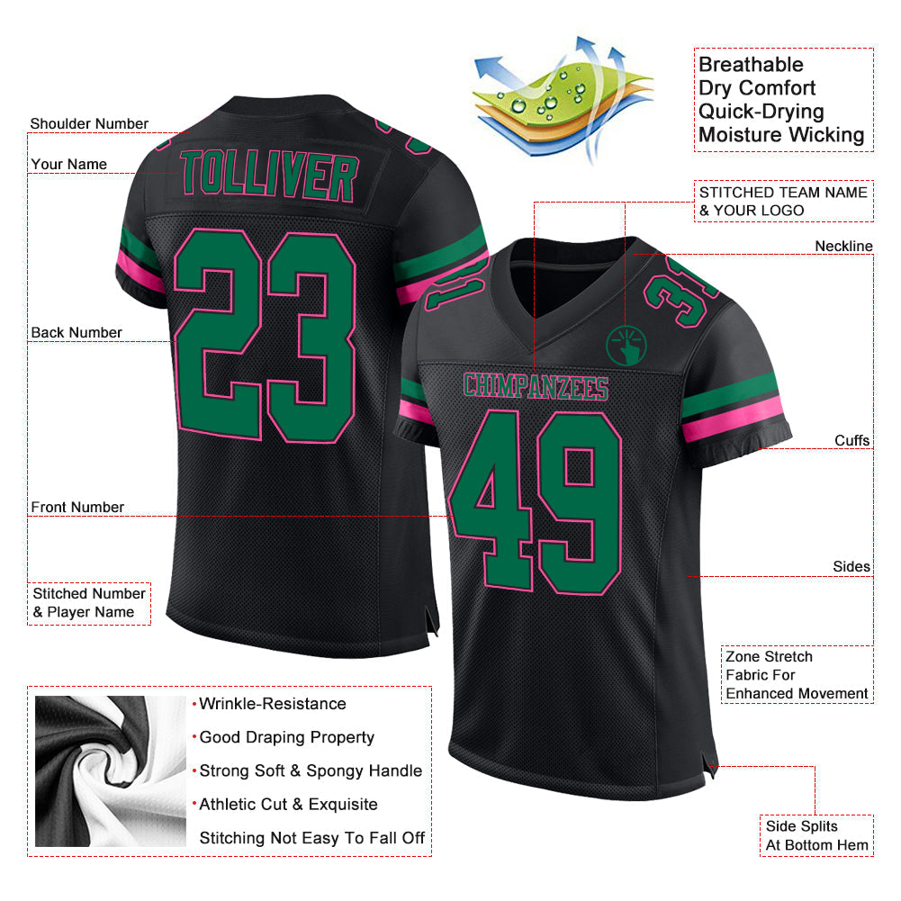 Custom Black Kelly Green-Pink Mesh Authentic Football Jersey Limited
