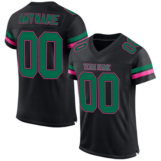 Custom Black Kelly Green-Pink Mesh Authentic Football Jersey Limited