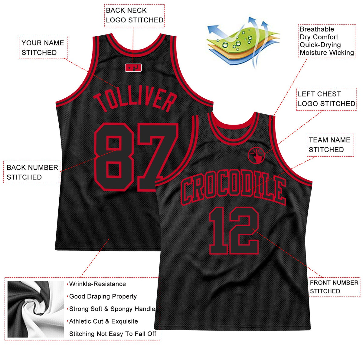 Custom Black Black-Red Authentic Throwback Basketball Jersey Limited
