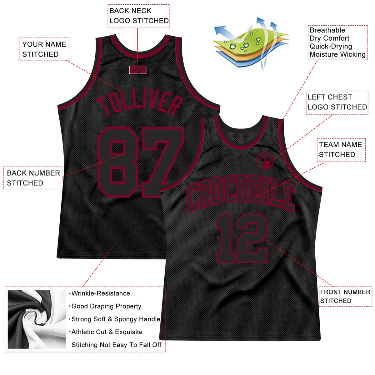 Custom Black Black-Maroon Authentic Throwback Basketball Jersey Limited