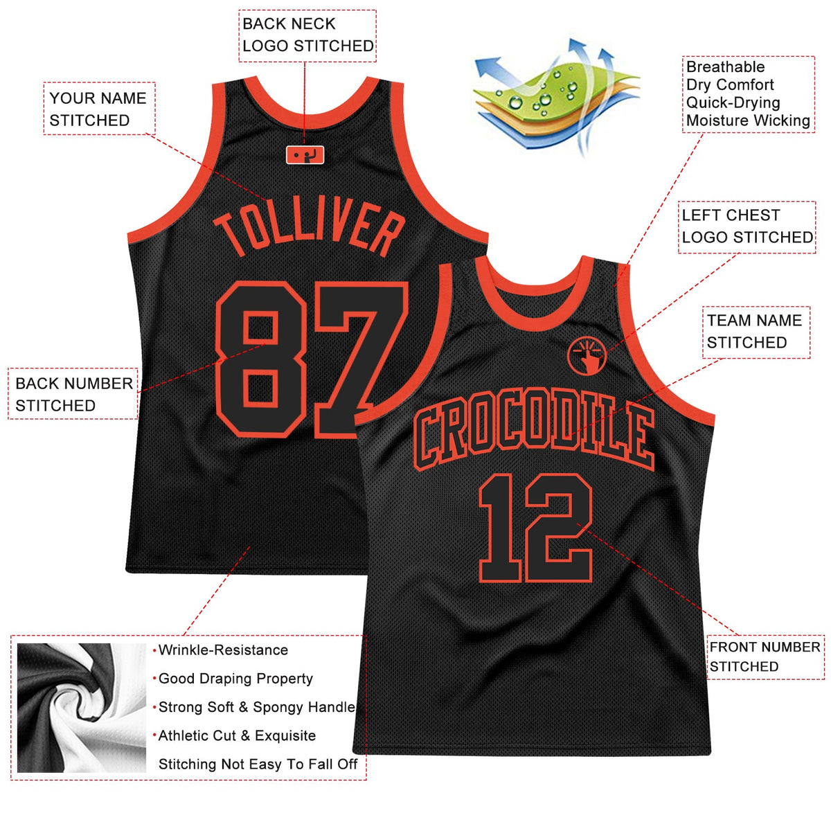 Custom Black Black-Orange Authentic Throwback Basketball Jersey Limited