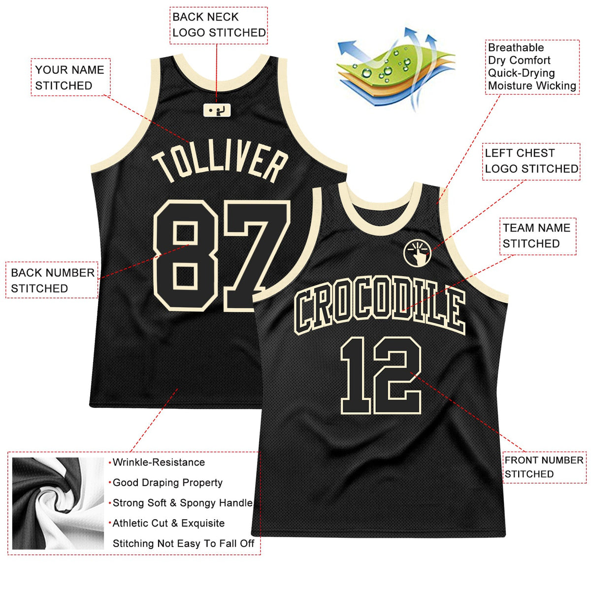 Custom Black Black-Cream Authentic Throwback Basketball Jersey Limited