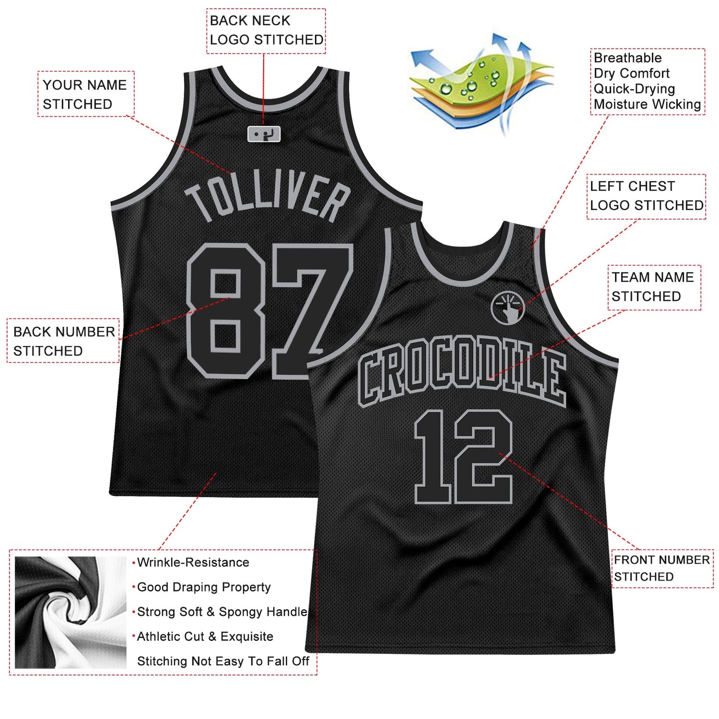 Custom Black Black-Gray Authentic Throwback Basketball Jersey Limited