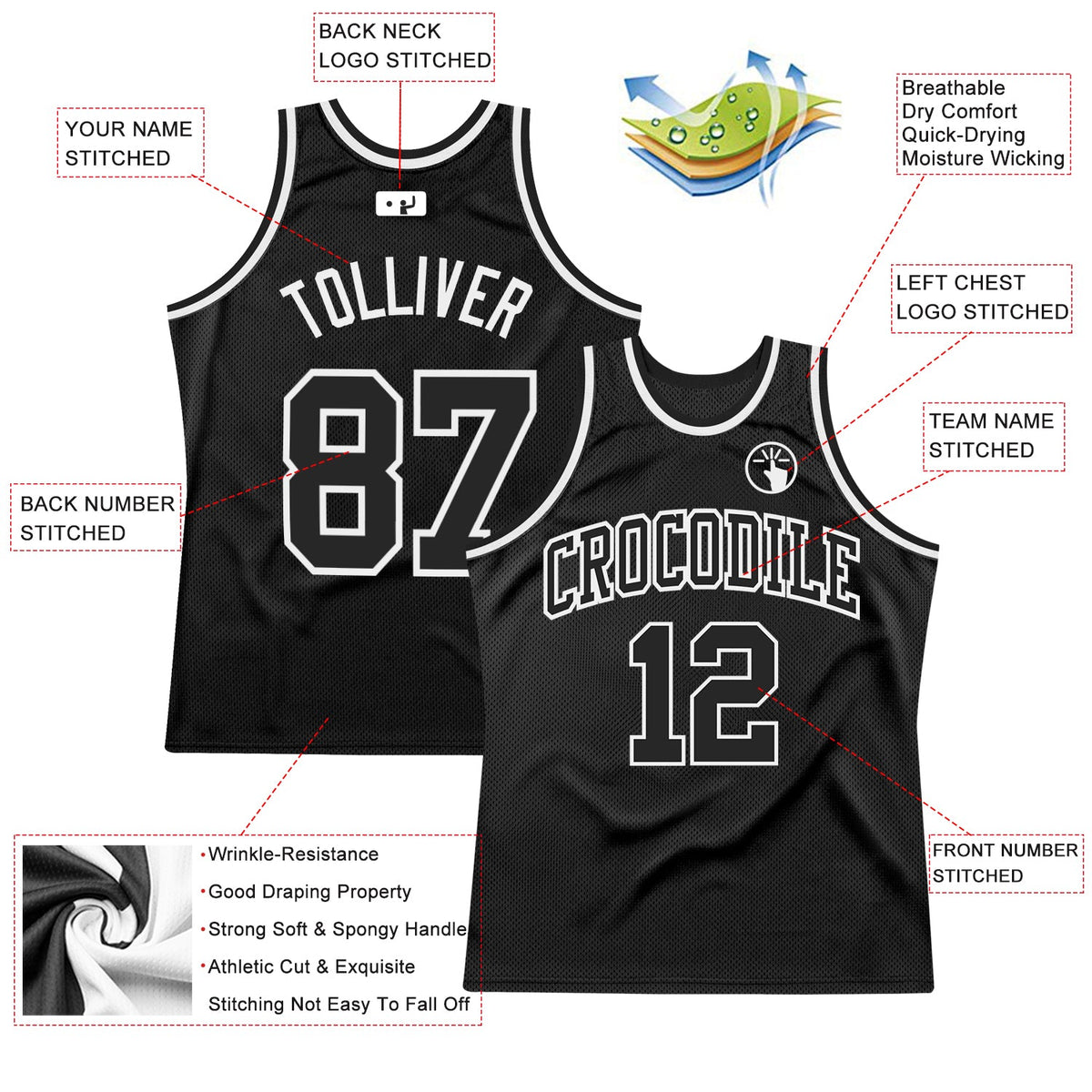 Custom Black Black-White Authentic Throwback Basketball Jersey Limited