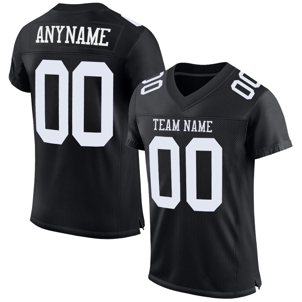 Custom Black White Mesh Authentic Football Jersey Limited