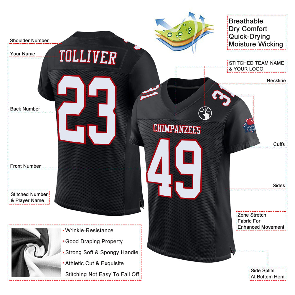 Custom Black White-Red Mesh Authentic Football Jersey Limited