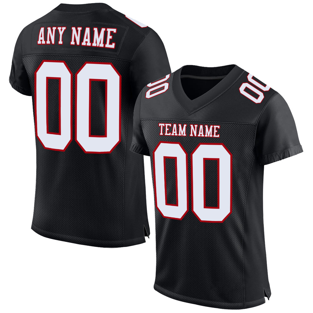 Custom Black White-Red Mesh Authentic Football Jersey Limited
