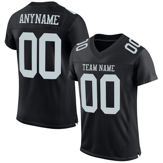 Custom Black Silver Mesh Authentic Football Jersey Limited