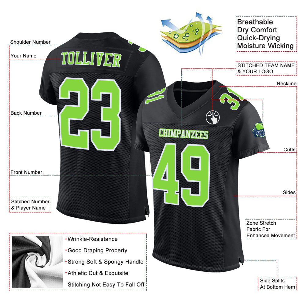 Custom Black Neon Green-White Mesh Authentic Football Jersey Limited