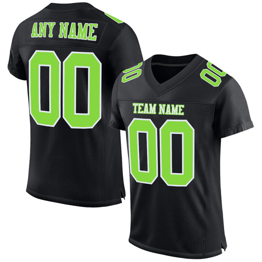 Custom Black Neon Green-White Mesh Authentic Football Jersey Limited