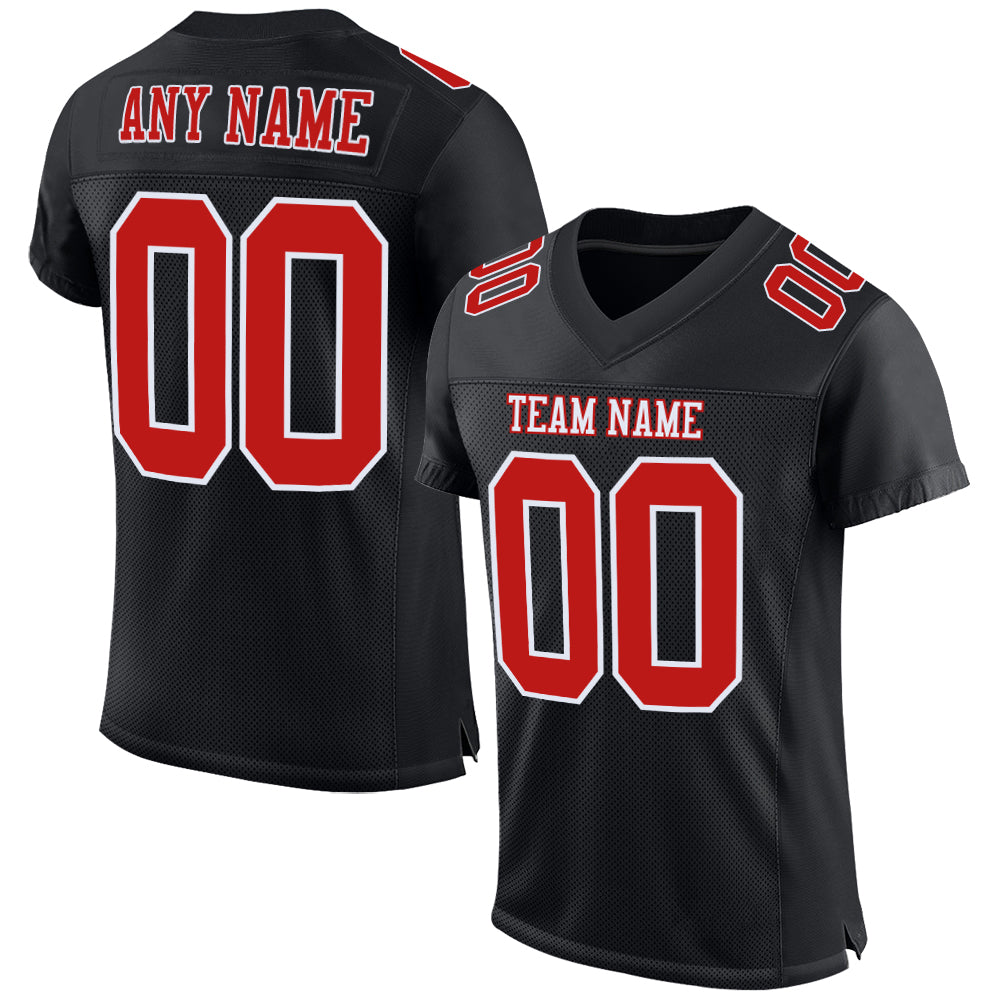 Custom Black Fire Red-White Mesh Authentic Football Jersey Limited