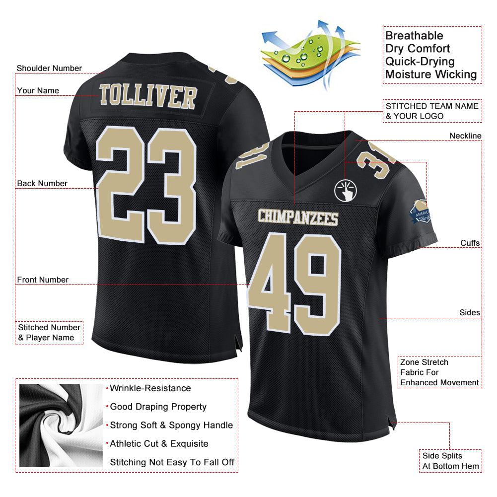 Custom Black Vegas Gold-White Mesh Authentic Football Jersey Limited
