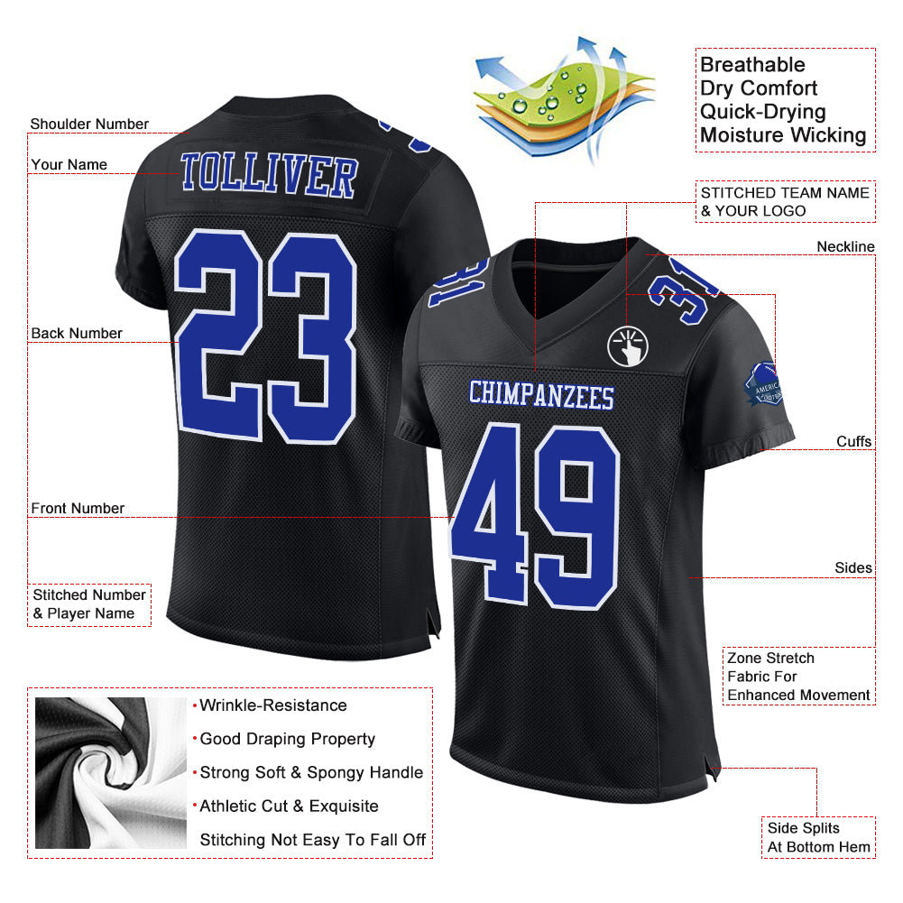 Custom Black Royal-White Mesh Authentic Football Jersey Limited