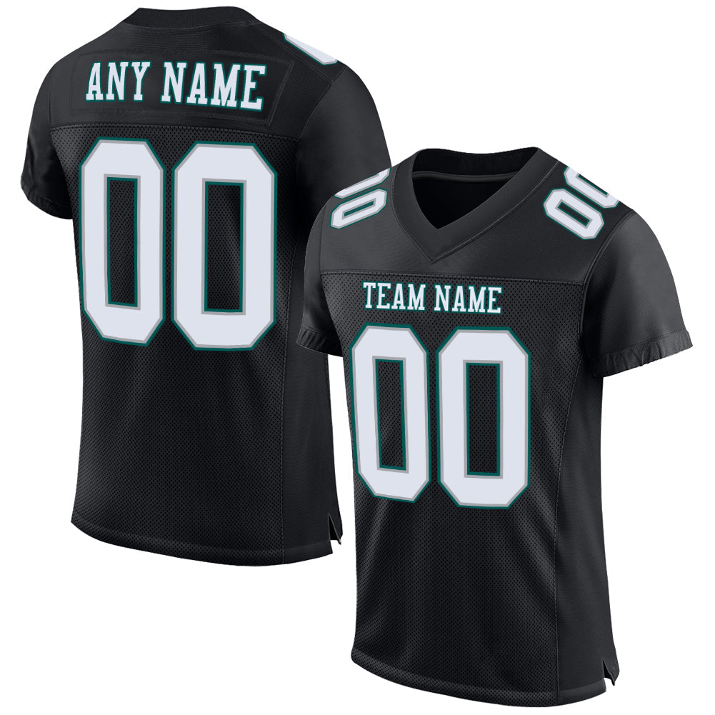 Custom Black White Gray-Midnight Green Mesh Authentic Football Jersey Limited