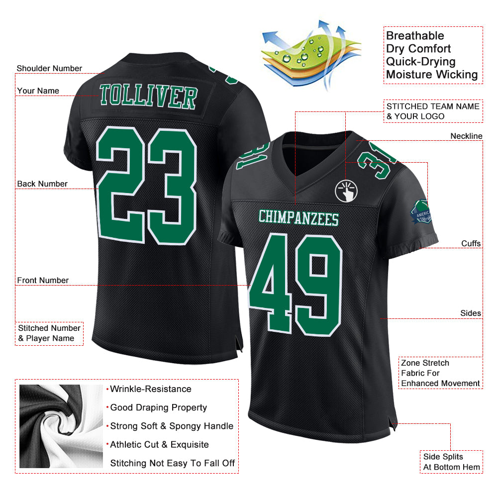 Custom Black Kelly Green-White Mesh Authentic Football Jersey Limited