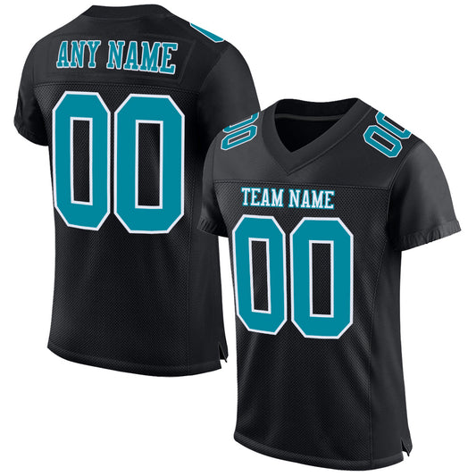 Custom Black Teal-White Mesh Authentic Football Jersey Limited