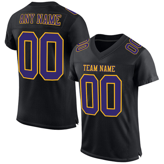 Custom Black Purple-Gold Mesh Authentic Football Jersey Limited