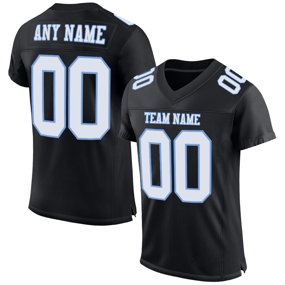 Custom Black White-Light Blue Mesh Authentic Football Jersey Limited