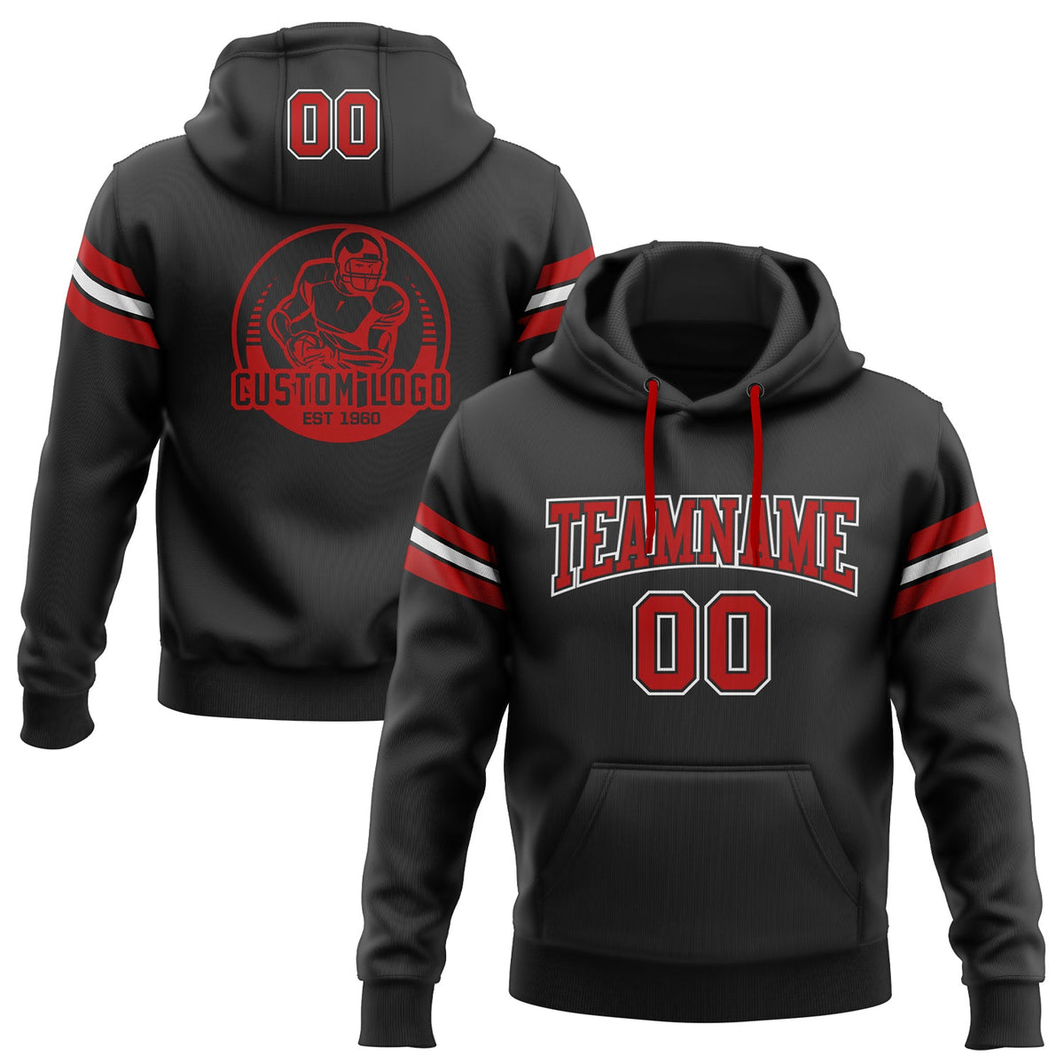 Custom Stitched Black Red-White Football Pullover Sweatshirt Hoodie Limited