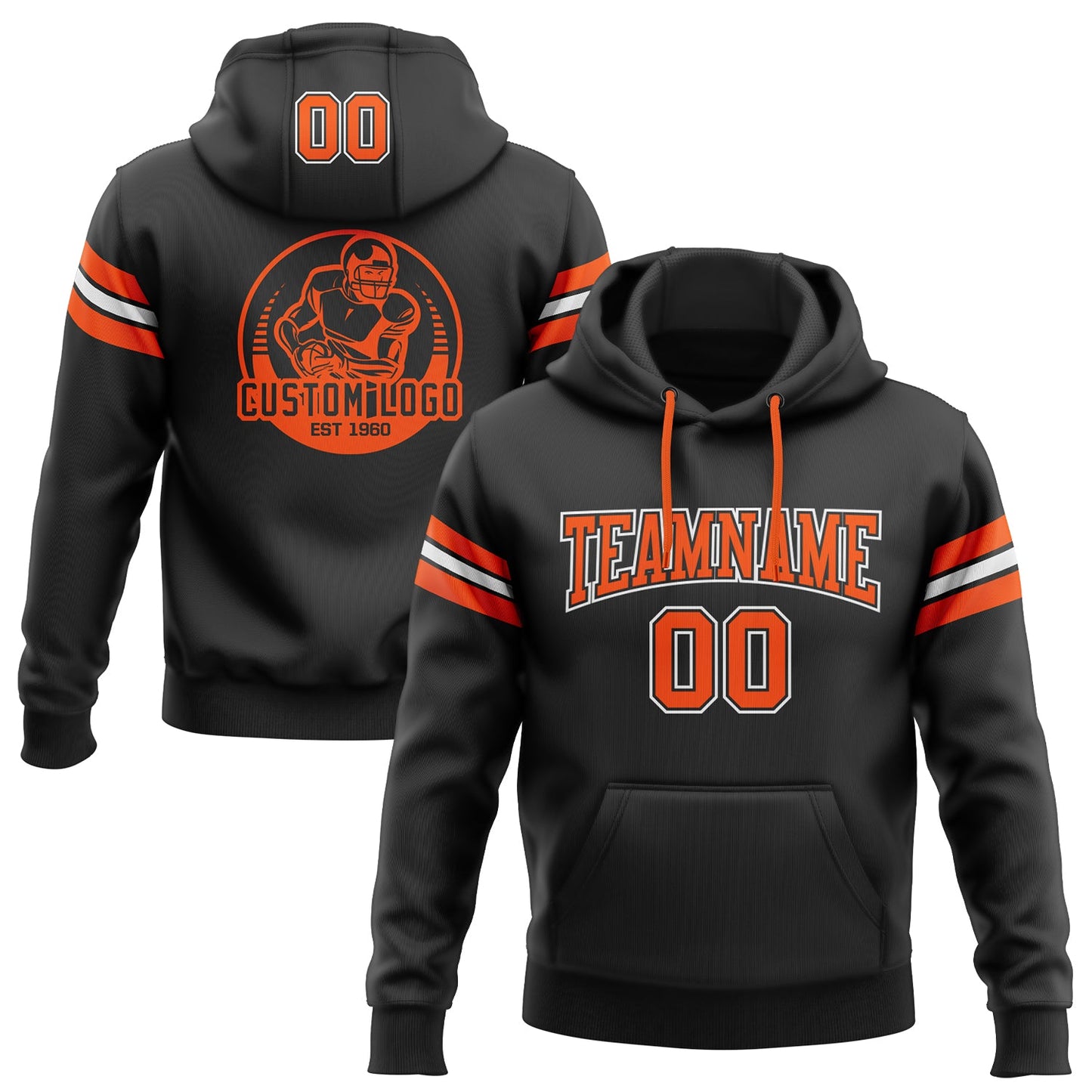Custom Stitched Black Orange-White Football Pullover Sweatshirt Hoodie Limited