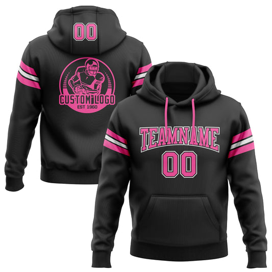 Custom Stitched Black Pink-White Football Pullover Sweatshirt Hoodie Limited