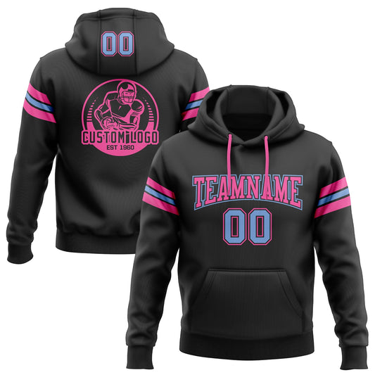 Custom Stitched Black Light Blue-Pink Football Pullover Sweatshirt Hoodie Limited