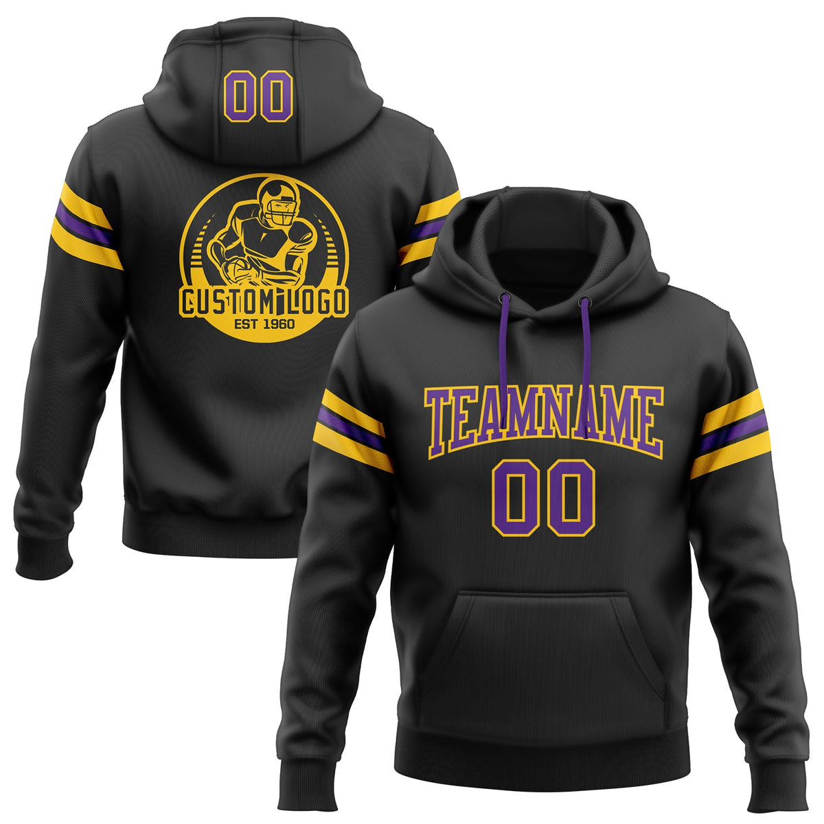 Custom Stitched Black Purple-Gold Football Pullover Sweatshirt Hoodie Limited
